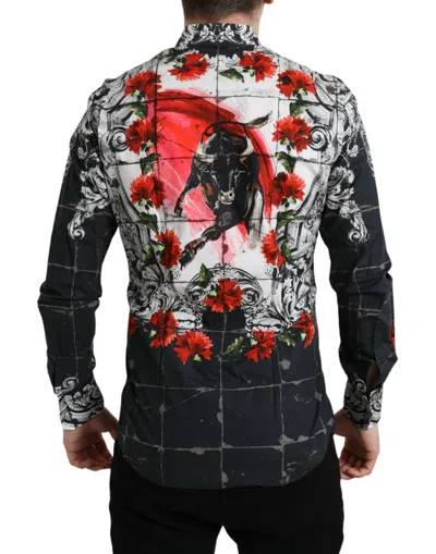 Shop Dolce & Gabbana Slim Fit Floral Bull Cotton Dress Men's Shirt In Multicolor