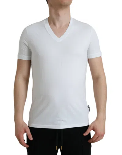 Shop Dolce & Gabbana White Cotton V-neck Short Sleeve Underwear Men's T-shirt