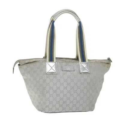 Shop Gucci Sherry Silver Canvas Tote Bag ()
