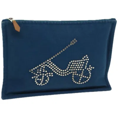 Shop Hermes Hermès Blue Canvas Clutch Bag ()