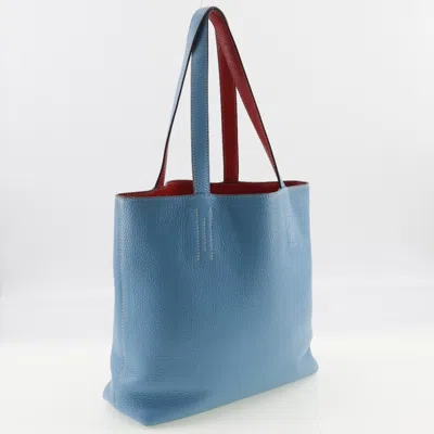 Shop Hermes Hermès Double Sens Blue Leather Tote Bag ()