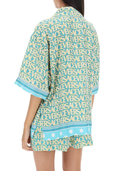 Shop Versace ' Allover Polka Dot' Short-sleeved Shirt In Celeste