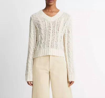 Shop Vince Textured Cable V-neck Sweater In 128 Cre Cream In Multi