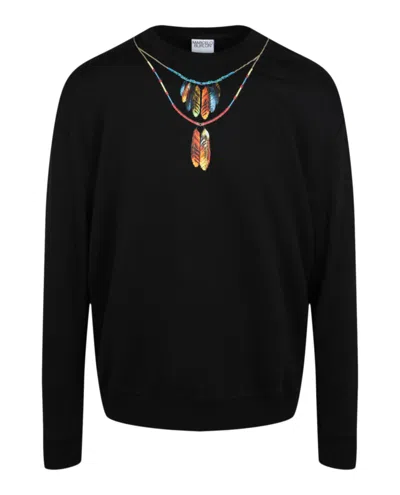 Shop Marcelo Burlon County Of Milan Feathers Necklace Crewneck Sweatshirt In Black