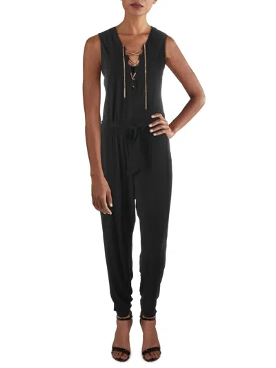 Shop Michael Michael Kors Womens Lace-up Blouson Jumpsuit In Black