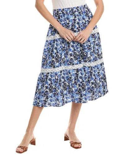 Shop Jones New York Tiered Lace Linen-blend Maxi Skirt In Blue