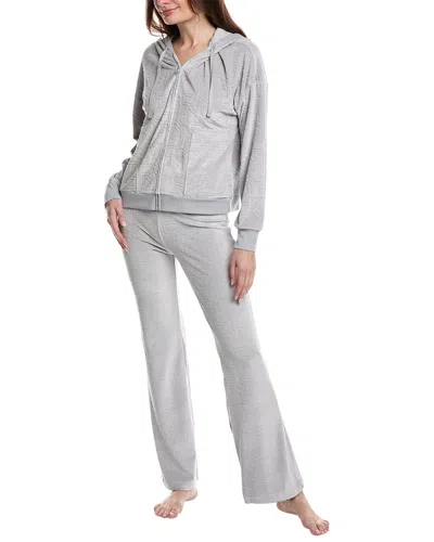 Shop Dkny 2pc Hoodie & Pant Lounge Set In Silver