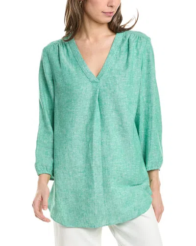 Shop Jones New York V-neck Pleat Front Linen-blend Tunic In Green