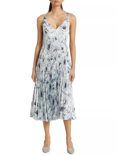 Shop Vince Washed Lily Pleated V-neck Dress In 486 Pzr In Multi