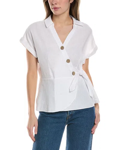 Shop Ellen Tracy Crossover Linen-blend Top In White