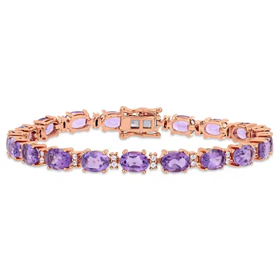 Mimi & Max 14 5/8ct Tgw Amethyst And White Sapphire Tennis Bracelet In Rose Silver In Multi
