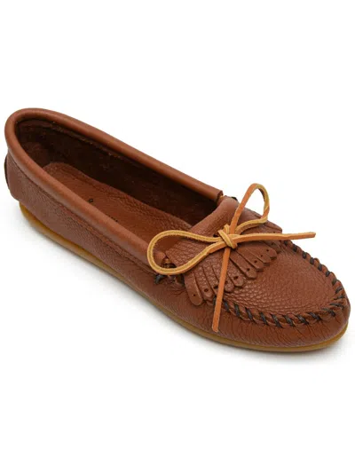 Shop Minnetonka Deerskin Kilty Womens Faux Leather Slip-on Loafers In Brown