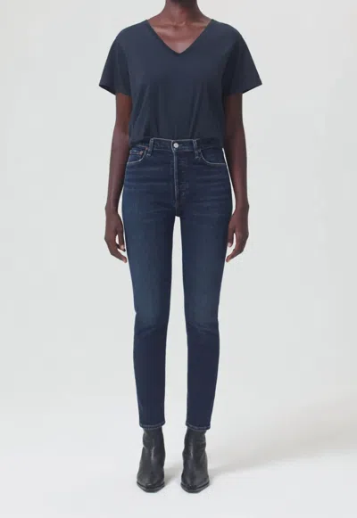 Agolde Riley Long High Rise Straight Jeans In Pose In Multi