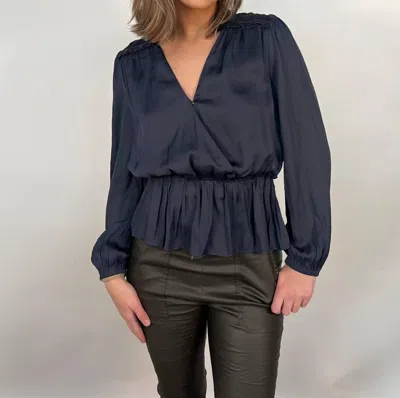 Shop Current Air V-neck Surplice Peplum Blouse In Slate Navy In Multi