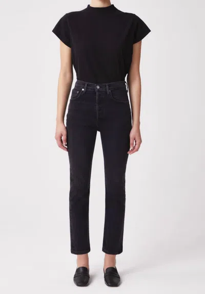 Shop Agolde Riley Crop Jean In Panoramic Washed Black In Multi