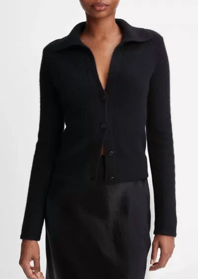 Vince Polo Button Cardigan In Black In Black