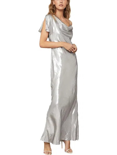 Shop Bcbgmaxazria Womens Satin Metallic Formal Dress In Silver