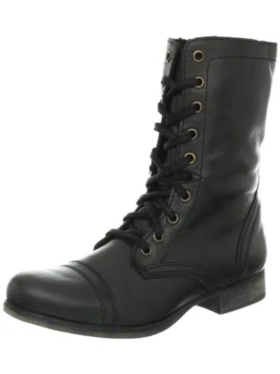 Shop Steve Madden Troopa Womens Leather Lace Up Combat Boots In Black