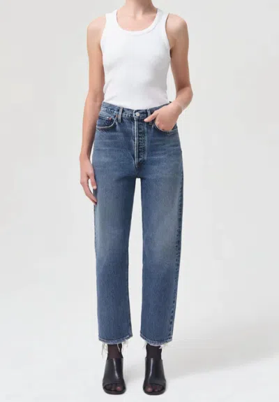 Shop Agolde 90's Crop Mid-rise Loose Straight Jeans In Oblique In Multi