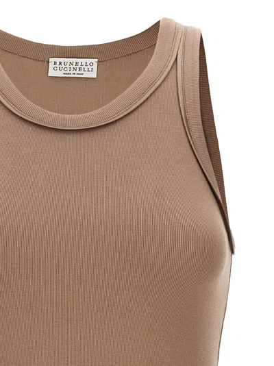 Shop Brunello Cucinelli Ribbed Top Tops Brown