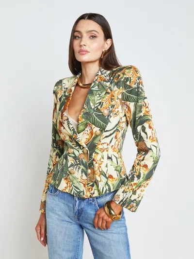 Shop L Agence Bethany Tapered Blazer In Ecru Multi Rococo Jungle