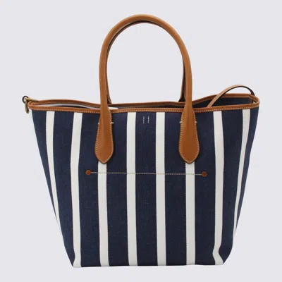 Shop Polo Ralph Lauren Blue And White Cotton Tote Bag In Newport Navy/white