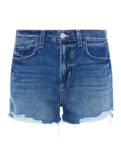 L'agence Clark Distressed Denim Short In Brentwood Destruct