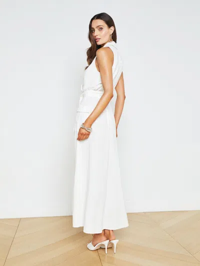 Shop L Agence Mayer Linen-blend Maxi Dress In Ivory