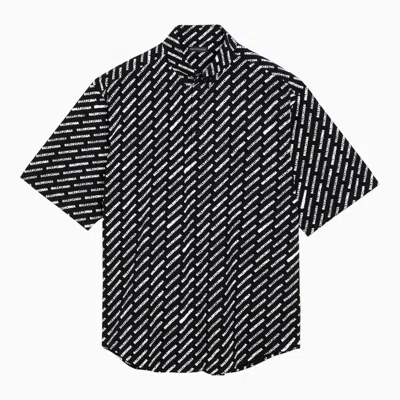 Shop Balenciaga Black Cotton Button-down Shirt With Logo Print Men