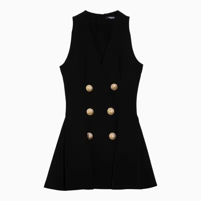 Shop Balmain Black Mini Dress With Gold Buttons Women