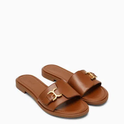 Shop Chloé Chloe Marcie Caramel-coloured Flat Leather Sandals Women In Brown