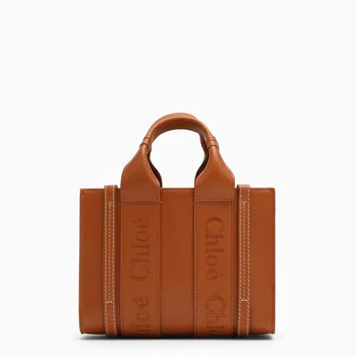 Shop Chloé Chloe Woody Mini Brown Leather Bag Women In Orange
