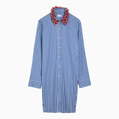 Shop Dries Van Noten Blue Striped Shirt With Beaded Collar Women