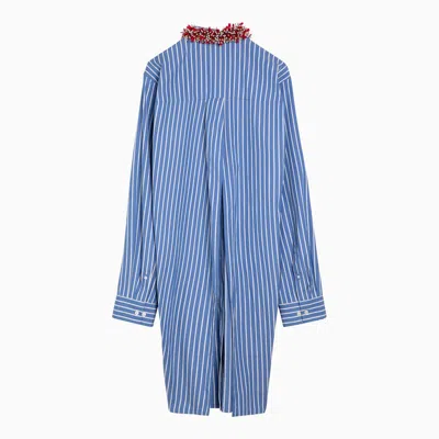 Shop Dries Van Noten Blue Striped Shirt With Beaded Collar Women