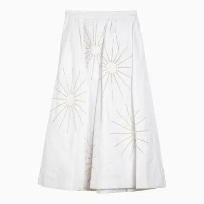 Shop Dries Van Noten White Wide Midi Skirt With Embroidery Women