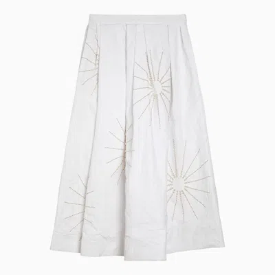 Shop Dries Van Noten White Wide Midi Skirt With Embroidery Women
