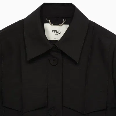 Shop Fendi Black Boxy Jacket In Wool Women