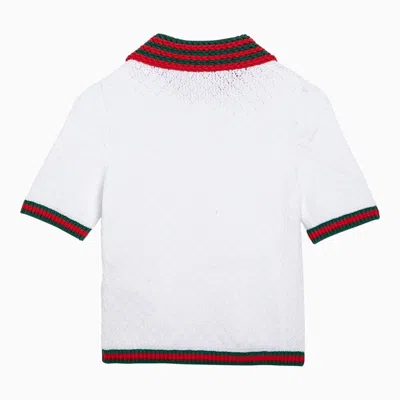 Shop Gucci White Lace And Cotton Polo Shirt With Web Detail Women