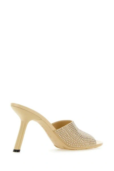 Shop Loewe Woman Beige Suede Petal Mules In Brown