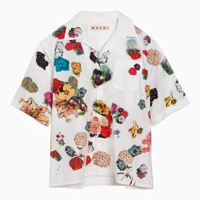 Shop Marni White Bowling Shirt With Flower Print In Cotton Men