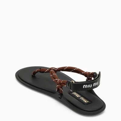 Shop Miu Miu Tobacco-coloured Riviere Sandal In Rope And Leather Women In Brown