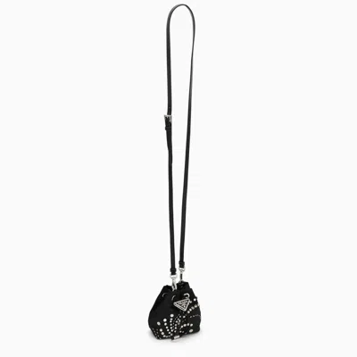 Prada Black Nylon Mini Pouch With Crystals Women In Black