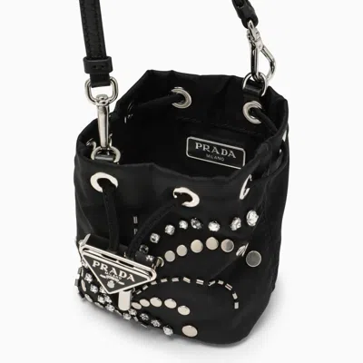 Prada Black Nylon Mini Pouch With Crystals Women In Black