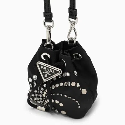 Prada Black Nylon Mini Pouch With Crystals Women In Black