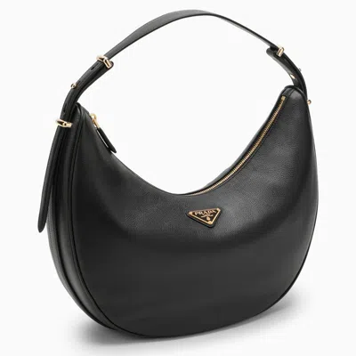 Shop Prada Arqué Black Large Leather Shoulder Bag Women In Brown