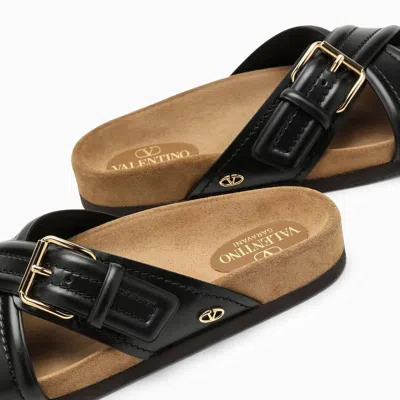 Shop Valentino Garavani Fussfriend Black Leather Slide Sandal Women