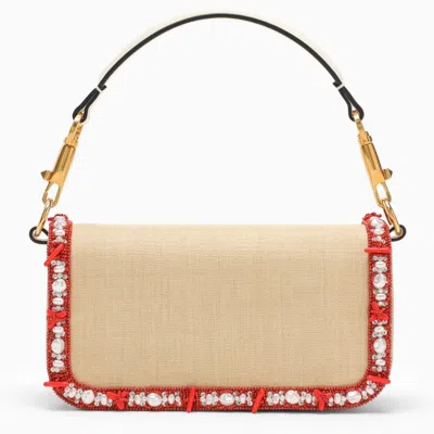 Shop Valentino Garavani Locã² Raffia Shoulder Bag With Embroideries Women In Cream