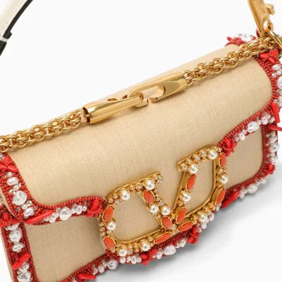 Shop Valentino Garavani Locã² Raffia Shoulder Bag With Embroideries Women In Cream