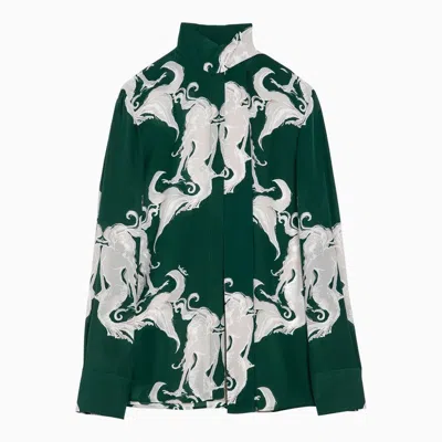 Shop Valentino Shirt With Ivy Green Silk Print Women