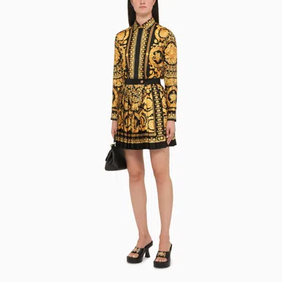 Shop Versace Black And Gold Pleated Silk Mini Skirt Women In Multicolor